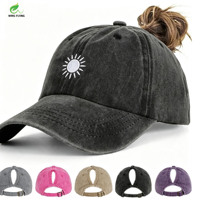 Wins Flying Wig Frayed logo Zwarte Katoenen Ponycap paardenstaart Gewassen Denim Sport Trucker Paardenstaart Hoeden Baseball Caps Met Paardenstaart