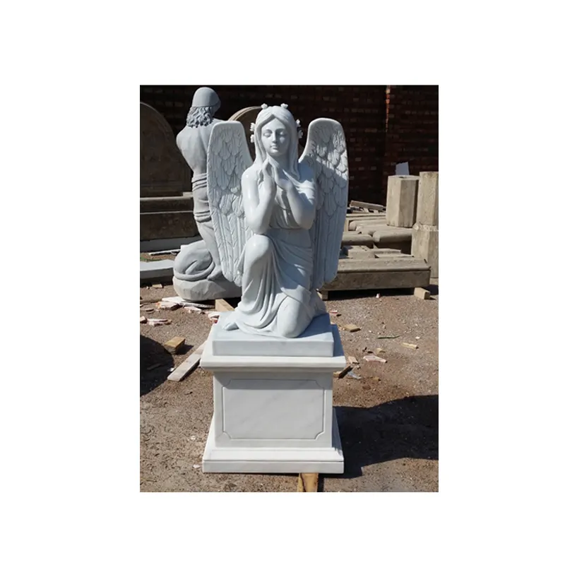 Фабричная продажа, Европейский стиль, резьба по камню, гранит, белый мрамор, женская статуя на коленях с ангелом, надгробие, искусственное дерево