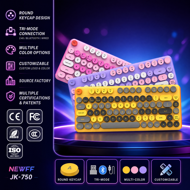 New Ergonomic Wireless Mechanical Keyboard 82 Keys 2.4G Rechargeable RGB Retro Keycaps Plastic Adjustable Tilt for Office Laptop