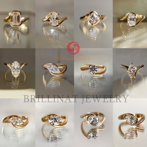 Custom Au585 14K 18k Real Gold <strong>Wedding</strong> <strong>Cushion</strong> 3ct D VVS1 Moissanite Diamond Engagement <strong>Ring</strong> Set for Woman - Product Image 2