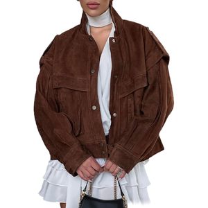 Chaqueta Bomber de Ante Vacuno Personalizada para Mujer 2026, Chaqueta de Motociclista de Cuero Sintético de Manga Larga a la Moda para Mujer - Product Image 2