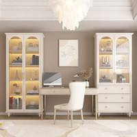 Bibliothèque en bois massif de style français avec portes vitrées, étagère sur pied pour salon et vitrine à vin, 6 étagères, durable
