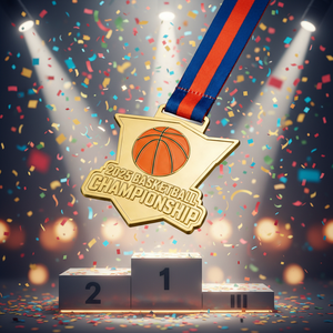 Medalla de Estrella del Campeonato de Baloncesto - Metal Dorado con Balón de Baloncesto Naranja Vibrante en Relieve, Ideal para Torneos Escolares y de Clubes - Product Image 2
