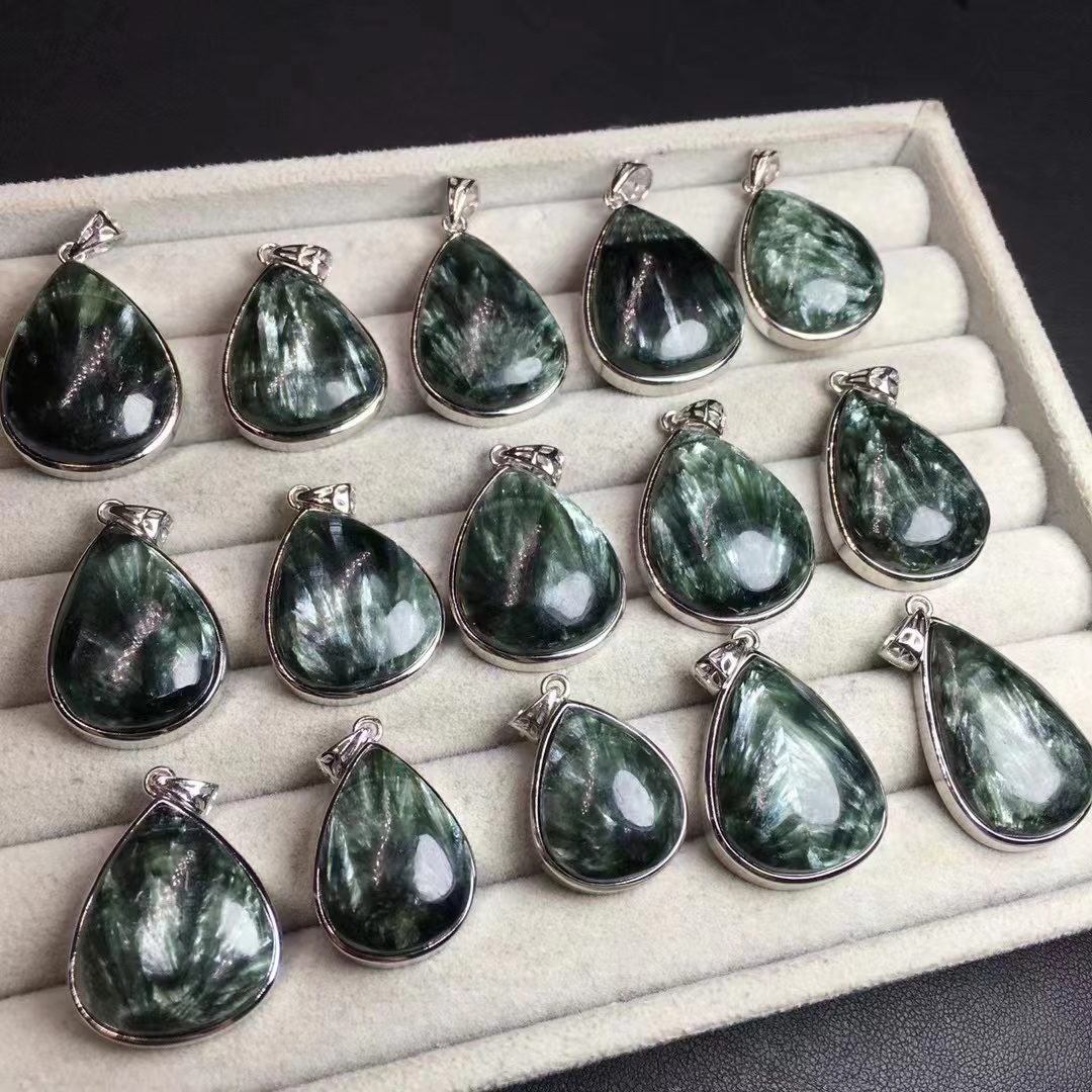 Оптовая продажа, подвеска из натурального кристалла, ювелирные изделия, Серафинит, драгоценный камень, серебро 925 пробы, инкрустация, подвеска в форме капли, ожерелье