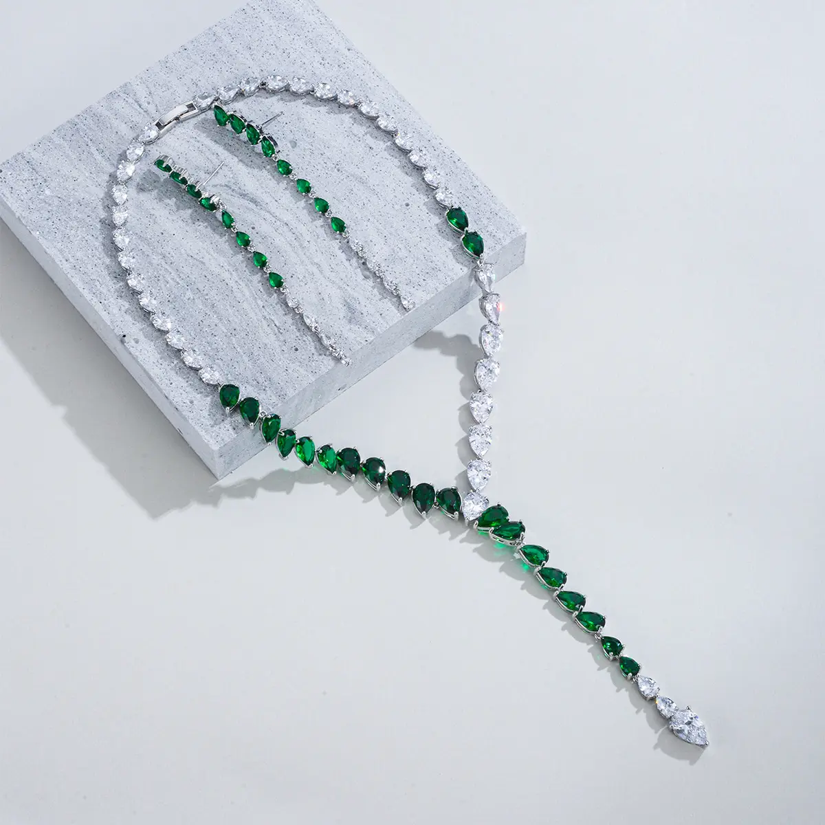 Wedding Jewelry Sets Luxury Fashion White Green Zircon Necklace Earrings Women Bridal Jewelry Set