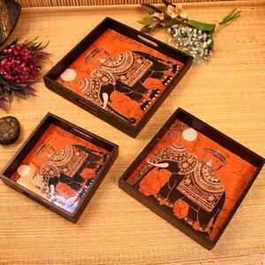 ถาดเสิร์ฟลายช้าง งานแฮนด์เมด ถาดไม้ตกแต่งพร้อมหูจับ สำหรับเสิร์ฟชา กาแฟ ของตกแต่งบ้าน และของขวัญ - Product Image 3