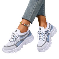 Baskets légères et respirantes pour femmes grandes tailles, semelle souple antidérapante, à lacets, doublure en maille, tendance mode printemps-été-automne