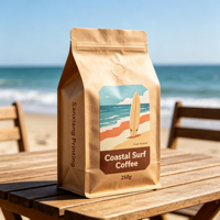 Sac à café de 1 kg personnalisé avec impression en héliogravure, résistant à l'humidité, de qualité alimentaire, à fond plat, à huit soudures latérales, avec valve