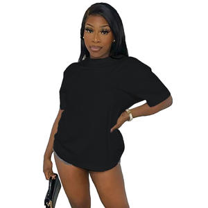 T-Shirt da Donna Estate 2025 Casual a Maniche Corte con Scollo a Barca e Girocollo Tinta Unita in Cotone - Product Image 3