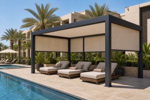 Pérgola retráctil motorizada RKOVE RK-S4, vista panorámica, resistente al viento y la lluvia, luz LED ambiental con pantalla de privacidad - Product Image 6