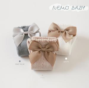 Chaussettes hautes en coton respirantes pour bébés filles, avec nœud en maille, chaussettes de cérémonie, bas uniformes - Product Image 5