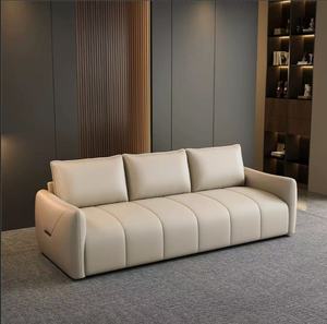 Modern Minimalist 3-Seater Microfiber Leather <b>Sofa</b>, Beige Upholstered Couch for <b>Living</b> <b>Room</b> - Product Image 1