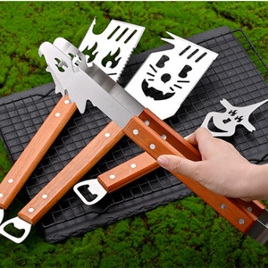 Juego de 5 utensilios de acero inoxidable para parrilla, accesorios de cocina para barbacoa, pinzas y espátulas con mango de madera - Product Image 4