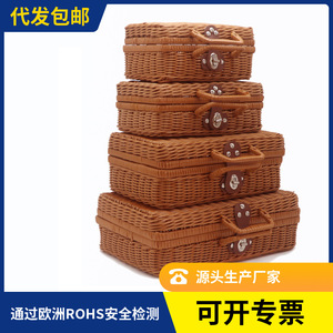 Cesta de almacenamiento de ratán rectangular con asa para organizador de cosméticos, caja de regalo - Product Image 5