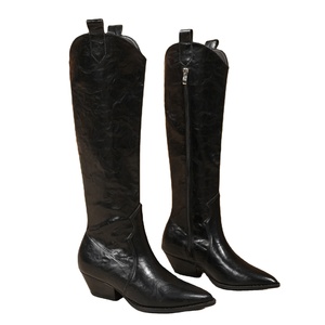Stivali Autunnali e Invernali a Punta Alta da Cavaliere da <span class=keywords><strong>Donna</strong></span> Stile Retrò con Tacco Spesso Neri Nuovi Stivali Texani da Cowboy da <span class=keywords><strong>Donna</strong></span> - Product Image 1