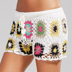 Shorts <span class=keywords><strong>de</strong></span> plage en crochet carré pour <span class=keywords><strong>femme</strong></span>, style grand-mère, avec ceinture intégrée, respirants, résistants aux UV, motif floral - Product Image 3