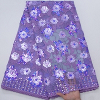 4789 Tissu de dentelle de mariée en maille française Kalume Lilas avec perles et sequins africains, Nouveauté 2026, Perles nigérianes pour robe de mariée femme
