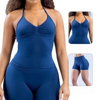 Nouvelle collection 2026 : Ensemble de yoga sans couture pour femme, en Spandex/Nylon, haute élasticité, col halter, personnalisable avec votre LOGO