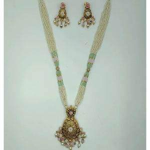 Magnifique ensemble de collier en argent 925 avec perles et pendentif traditionnel en or, et boucles d'oreilles assorties, pour mariage et occasions festives - Product Image 2