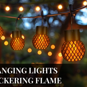 Petite lampe solaire suspendue d'extérieur en forme de boule, lumière LED IP65, lustre de jardin pour l'ambiance de la cour, design creux en forme de branche suspendue - Product Image 3