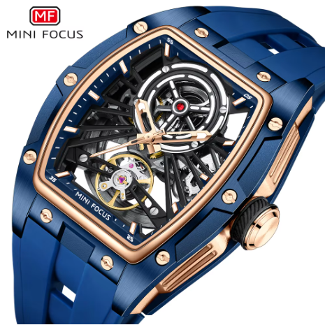 Mini Focus MF0603G Fashion 30M Life Waterproof Luminous Hands Men Watches Silicone Belt Tonneau Automatic Mechanical Watch