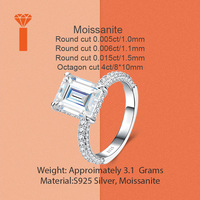 Emerald geslepen VVS Moissanite ring S925 zilver pavé band GRA gecertificeerd, slaagt voor diamanttest, verlovingsjuweel voor dames
