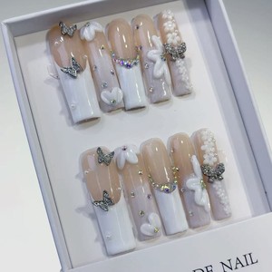 Lot de 10 faux ongles de luxe faits à la main, <span class=keywords><strong>taille</strong></span> XL, en acrylique, de haute qualité, réutilisables, pour cadeau de fête - Product Image 1
