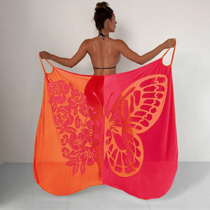 Women's Plus Size Butterfly Floral Print <b>Beach</b> Cover <b>Wrap</b> Dress Quick Dry Semi Sheer Maxi Swimwear <b>Skirt</b> A-Line V-neck - Product Image 6