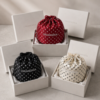 Pochette en Soie à Pois avec Cordon de Serrage, Fond Rond, Brillante, pour Cosmétiques, Trousse de Toilette, Rangement Maquillage et Bijoux, Voyage