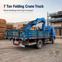 Used 7 Ton Folding Arm Truck Mounted Crane 5 Section 10m Boom 360 Degree Wood Grapple for Log Transport