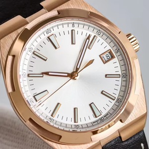 Montre de luxe haut de gamme pour homme, boîtier en or rose, cadran blanc, bracelet en cuir véritable noir, automatique, mécanique, date, lumineuse - Product Image 1