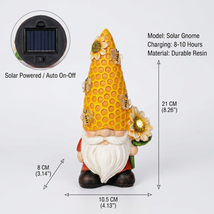 Statue de gnome de jardin solaire en résine Funny <span class=keywords><strong>Life</strong></span> de 8,26 pouces avec chapeau en nid d'abeille, accents tournesol et abeille pour la décoration de pelouse, patio et jardin - Product Image 2