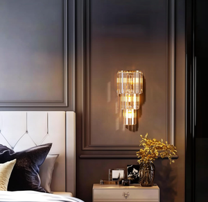 JACKSUN Appliques murales en cristal doré à 7 couches, lampes de couloir, décoration d'hôtel, lumière murale de luxe, dimmable, 120 cm, ampoules <span class=keywords><strong>E14</strong></span> - Product Image 4