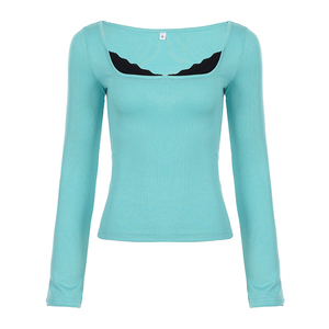 Womens Solid Square Neck Slim Fit Layered <b>Top</b> Lace Trim Long Sleeve Tee Mock Two Piece Design <b>Y2K</b> Streetwear Casual Blouse - Product Image 5