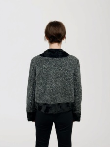 Veste en tweed <span class=keywords><strong>court</strong></span> pour <span class=keywords><strong>femme</strong></span> en duvet de canard gris, blazer d'hiver de luxe gris anthracite Cardigan en tweed rempli de duvet - Product Image 3