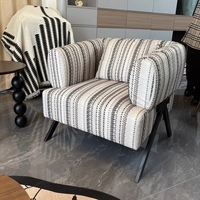 Fauteuil français de style vintage - Tissu à imprimé rayé - Ultra-confortable - Chaise longue de salon de luxe léger