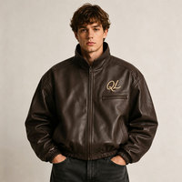 Veste en cuir pour homme, style universitaire, avec logo brodé en chenille personnalisé, motif lettres vintage, fermeture éclair, en similicuir, pour l'hiver