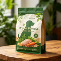 Sacs pour aliments pour animaux de compagnie en nylon BOPP écologiques, personnalisés par gravure, résistants à l'humidité, à fond plat, scellés sur huit côtés, refermables
