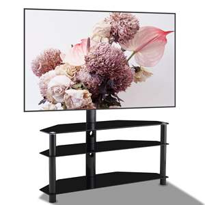 35.4 Inch Black Multi-Function DB <b>TV</b> <b>Stand</b> 360 Degree Swivel 3-Tier Height Adjustable Steel <b>Bracket</b> for LED <b>TV</b> in Office Use - Product Image 2
