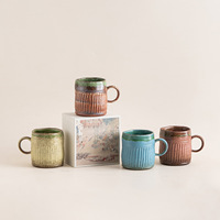 Mug à café en céramique rétro à rayures verticales de couleur unie, grande capacité pour café/thé/lait