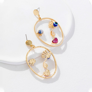 Pendientes de Ojo Turco Geométricos Calados con Forma de Corazón y Pestañas, Joyería de Moda para Fiesta, con Engaste de Aleación de Zinc - Product Image 4