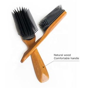 Brosse à cheveux démêlante <span class=keywords><strong>Denman</strong></span> détachable de haute qualité à 9 rangées avec manche en bois écologique et logo personnalisé, très vendue - Product Image 4