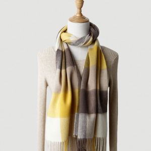 Bufanda de Cachemira 100% Pura, Gruesa, con Diseño de Tartán a Cuadros, para Mujer, con Borlas, Otoño e Invierno, YHK0094 - Product Image 3
