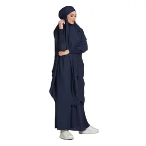 Groothandel moslim thobe vrouwen-Groothandel 2 Stuk Nidha Jilbab Abaya Moslim Hijab Jurk Islamitische Kleding Vrouwen Zwart Thobe