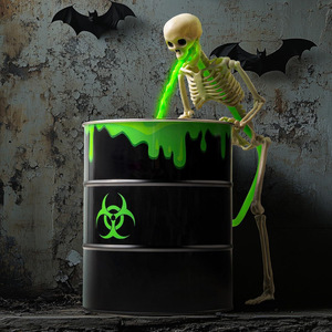 Halloween Skeleton Decoration With Green Glow <b>Bucket</b> Indoor <b>Plastic</b> Vomit Effect Round Shape For Halloween Party - Product Image 3