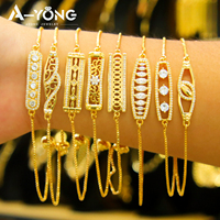 Bracelet jonc ajustable en laiton plaqué or avec zircon, design unique, pour femme - Meilleure vente