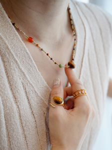 Collier ras-de-cou unisexe JoJo Jewelry, perles <span class=keywords><strong>Miyuki</strong></span> tchèques, style bohème, <span class=keywords><strong>pendentif</strong></span> en pierre naturelle œil de tigre, plaqué or 14 carats - Product Image 6