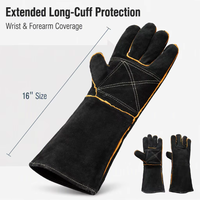 Gants de travail en cuir de vache noir MaxiTough, doublure en cuir, résistants à la chaleur, pour mécaniciens, soudage, haute température, isolation thermique
