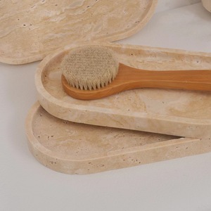 Plateau de <span class=keywords><strong>douche</strong></span> ovale en pierre naturelle, marbre doré italien, travertin - Product Image 2