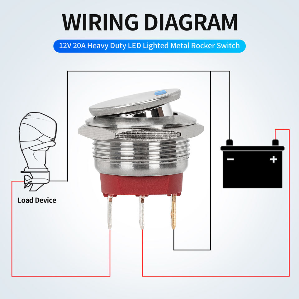 22MM on Off Metal Rocker Switch 12V 20A Stainless Steel Round Button 3 ...